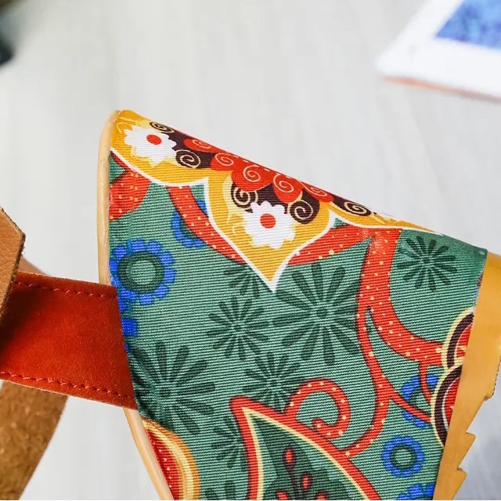 Orange Buckle Retro Floral Wedge Platform Heel Shoes - Picture 10 of 10